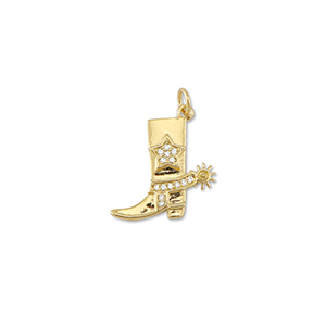Brass TQ Metall Anh&auml;nger Cowboystiefel mit Sporen Gold