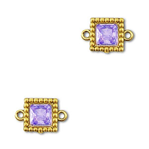 Stainless Steel - Rostfrei Stahl Zwischenst&uuml;cke Zirkonia Viereck Gold-purple