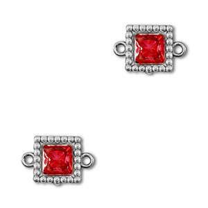 Stainless Steel - Rostfrei Stahl Zwischenst&uuml;cke Zirkonia Viereck Silver-red