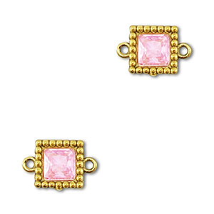 Stainless Steel - Rostfrei Stahl Zwischenst&uuml;cke Zirkonia Viereck Gold-light pink