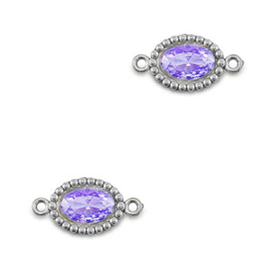 Stainless Steel - Rostfrei Stahl Zwischenst&uuml;cke Zirkonia Oval Silver-purple
