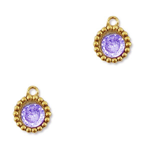 Stainless Steel - Rostfrei Stahl Anh&auml;nger Zirkonia Rund Gold-purple