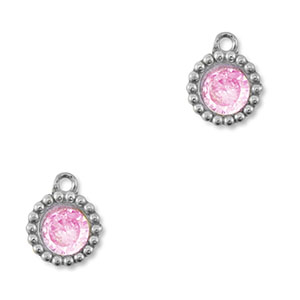 Stainless Steel - Rostfrei Stahl Anh&auml;nger Zirkonia Rund Silver-light pink