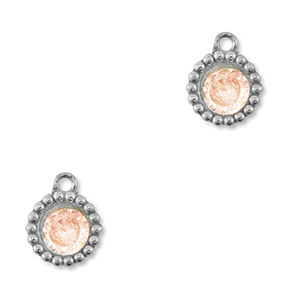 Stainless Steel - Rostfrei Stahl Anh&auml;nger Zirkonia Rund Silver-light orange