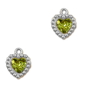 Stainless Steel - Rostfrei Stahl Anh&auml;nger Zirkonia Herz Silver-lime green