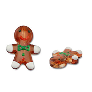 Handbemalt Glasperlen Lebkuchenmann Brown-white-green