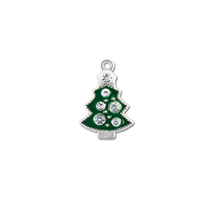 Metall Anh&auml;nger Zirkonia Weihnachtsbaum Silber-gr&uuml;n
