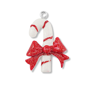 Resin Anh&auml;nger Zuckerstange mit Schleife White-red