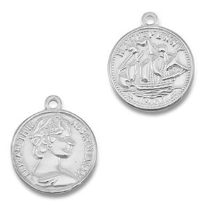 Stainless Steel - Rostfrei Stahl Anh&auml;nger M&uuml;nze mit Schiff/Gesicht Silver