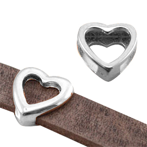 DQ Metall Schieber Herz (f&uuml;r DQ Leder flach 10mm) antik silber (nickelfrei)