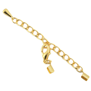DQ Metall Verl&auml;ngerungsketten Set mit Karabinerverschluss und 2mm Klemmen Gold (nickelfrei)