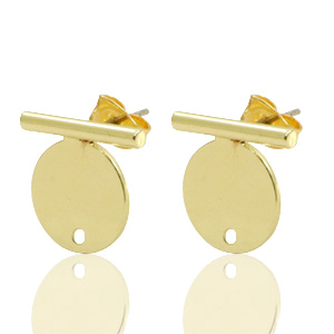 Metall Zubeh&ouml;r DQ Earpin Bar mit Zirkel 20x14mm Gold (nickelfrei)