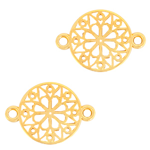 Metall Anh&auml;nger DQ Zwischenst&uuml;ck Blume rund 15mm Gold (Nickelfrei)