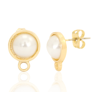 Metall Zubeh&ouml;r DQ Ohrstecker Perle rund 10mm mit &Ouml;se Gold (Nickelfrei)