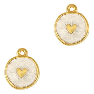 Metall Anh&auml;nger DQ Herz Gold-pearl white (nikkelvrij)