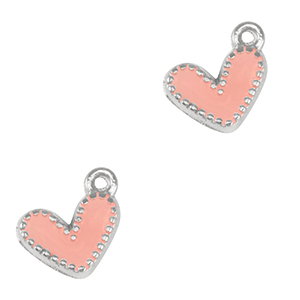 Metall Anh&auml;nger DQ Herz Antik silber-salmon pink (nikkelvrij)