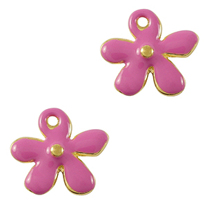 Metall Anh&auml;nger DQ Blume Gold-magenta pink (Nickelfrei)
