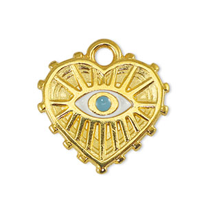 Metall Anh&auml;nger DQ Nazar Auge Herz White-Light Blue-Gold (Nickelfrei)