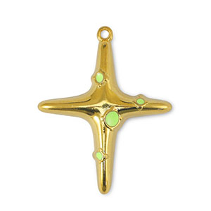 Metall Anh&auml;nger DQ Kreuz Lime Yellow-Gold (Nickelfrei)
