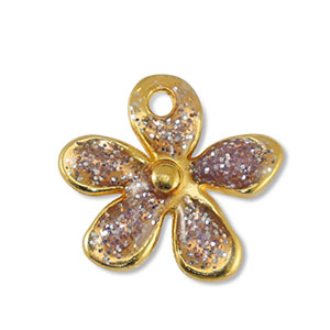 Metall Anh&auml;nger DQ Blume Glitter Lilac-Gold (Nickelfrei)