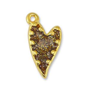 Metall Anh&auml;nger DQ Herz Glitter Topaz-Gold (Nickelfrei)