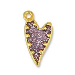 Metall Anh&auml;nger DQ Herz Glitter Lilac-Gold (Nickelfrei)