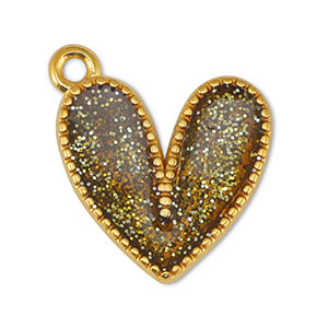 Metall Anh&auml;nger DQ Herz Glitter Topaz-Gold (Nickelfrei)