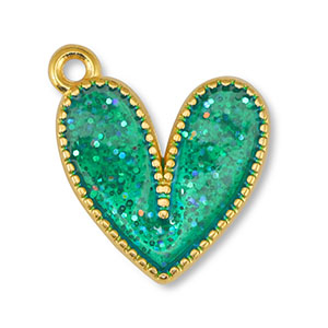 Metall Anh&auml;nger DQ Herz Glitter Turquoise-Gold (Nickelfrei)