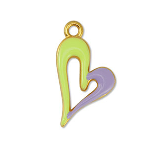 Metall Anh&auml;nger DQ Herz Lime Yellow-Lilac-Gold (Nickelfrei)