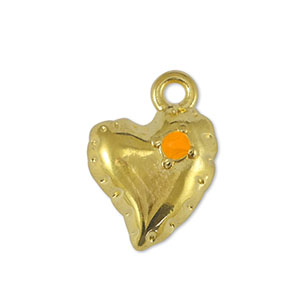Metall Anh&auml;nger DQ Herz Orange-Gold (Nickelfrei)
