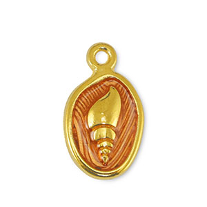 Metall Anh&auml;nger DQ Muschel Transparant Orange-Gold (Nickelfrei)