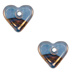 DQ Griechische Keramik Perlen Herz Blue-bronze