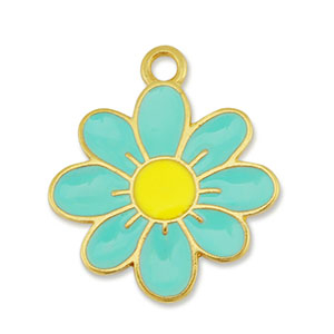 Metall Anh&auml;nger DQ Blume Gold-veraman blue-yellow (Nickelfrei)