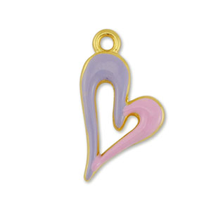 Metall Anh&auml;nger DQ Herz Gold-lilac purple-light pink (Nickelfrei)