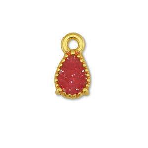 Metall Anh&auml;nger DQ Tropfenform Gold-glitter red rose (Nickelfrei)