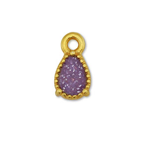 Metall Anh&auml;nger DQ Tropfenform Gold-glitter purple (Nickelfrei)