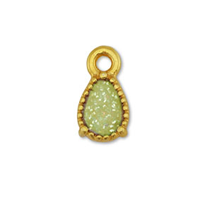 Metall Anh&auml;nger DQ Tropfenform Gold-glitter light green (Nickelfrei)