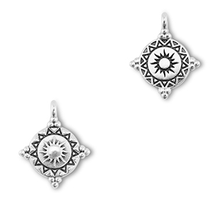 Metall Anh&auml;nger DQ Rund mit Sonne Antik silber (Nickelfrei)