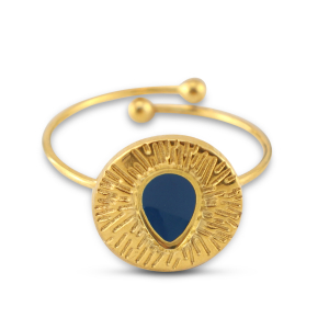Ringe aus Stainless Steel - Rostfreiem Stahl Enamel Rund mit Tropfenform Gold-cerulean blue