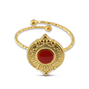 Ringe aus Stainless Steel - Rostfreiem Stahl Enamel Rund Gold-cherry red