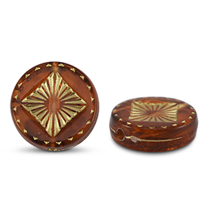 Acrylperlen Rund mit Viereck Orange brown-gold