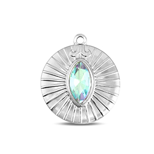BY31&reg; Stainless Steel - Rostfrei Stahl Anh&auml;nger Rund Silver-aqua