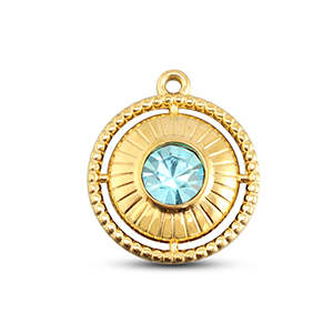 BY31&reg; Stainless Steel - Rostfrei Stahl Anh&auml;nger Rund mit Ring Gold-aqua