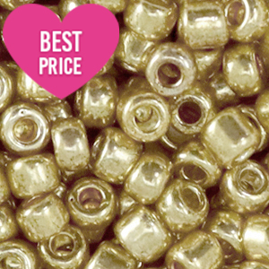 Glasperlen Rocailles 6/0 (4mm) Metallic shine gold champagne