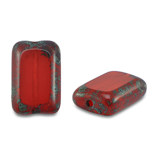 B&ouml;hmische Perlen TCB Rectangle 12x8mm Transparent red