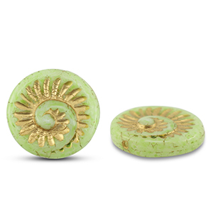 B&ouml;hmische Perlen Fossil Shell 18mm Olive green-gold