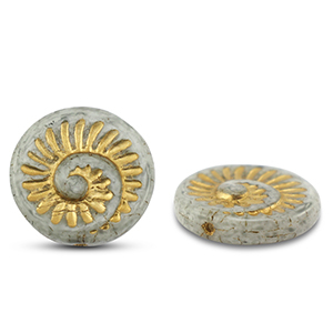 B&ouml;hmische Perlen Fossil Shell 18mm Grey-gold