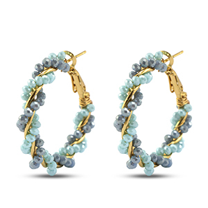 Top Facett Perlen Ohrringe Creolen Twisted Light blue-denim blue-gold