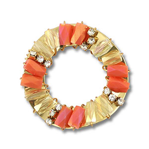 Top Facett Anh&auml;nger Rund Coral red AB-transparent AB-gold