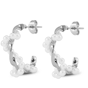 Ohrringe aus Stainless Steel - Rostfreiem Stahl Ohrstecker mit Imitation Perlen Silver